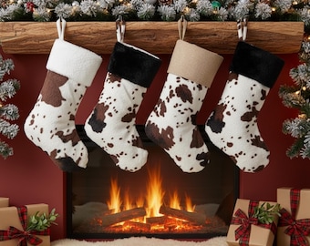 Cow Print Christmas Stocking – Western Farmhouse Holiday Décor