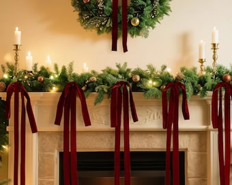 Long Velvet Bows Ornaments Set of 6 Elegant Christmas Tree & Holiday Décor