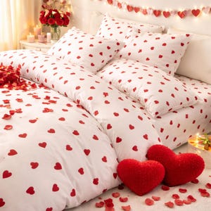 Rotes Herz Bettwäsche-Set - Bettbezug und Kissenbezug für den romantischen Valentinstag