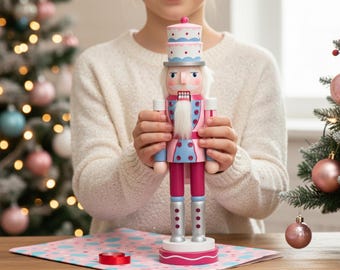 Pink Nutcracker Christmas Decoration – Pastel Holiday Decor, Ballet-Inspired Gift, Candyland Christmas Figurine