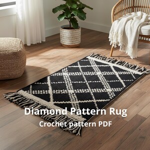 Crochet Rug Pattern PDF, Loop Yarn Rug Pattern, Beginner Crochet Rug, Modern Diamond Rug