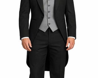 Schwarzer tropischer Tailcoat: Herren Handgefertigter Vintage Viktorianischer Steampunk Gothic Tailcoat