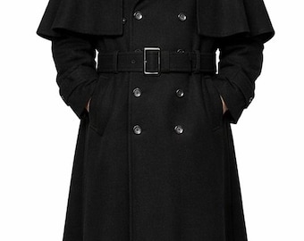 Langer Herren Inverness Wollmantel: Handgemachter Vintage Winter Trenchcoat