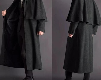 Herren Schwarzer Wolle Inverness Cape Mantel - Langer Winter Cape Mantel