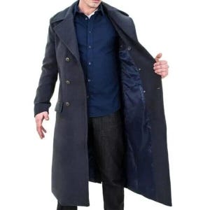 メンズフォーマルグレーウールオーバーコート：メンズロングトレンチコート