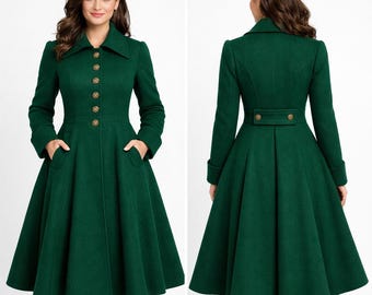 Frauen Grün Wolle Prinzessin Gehrock: Vintage viktorianischen Stil Handmade