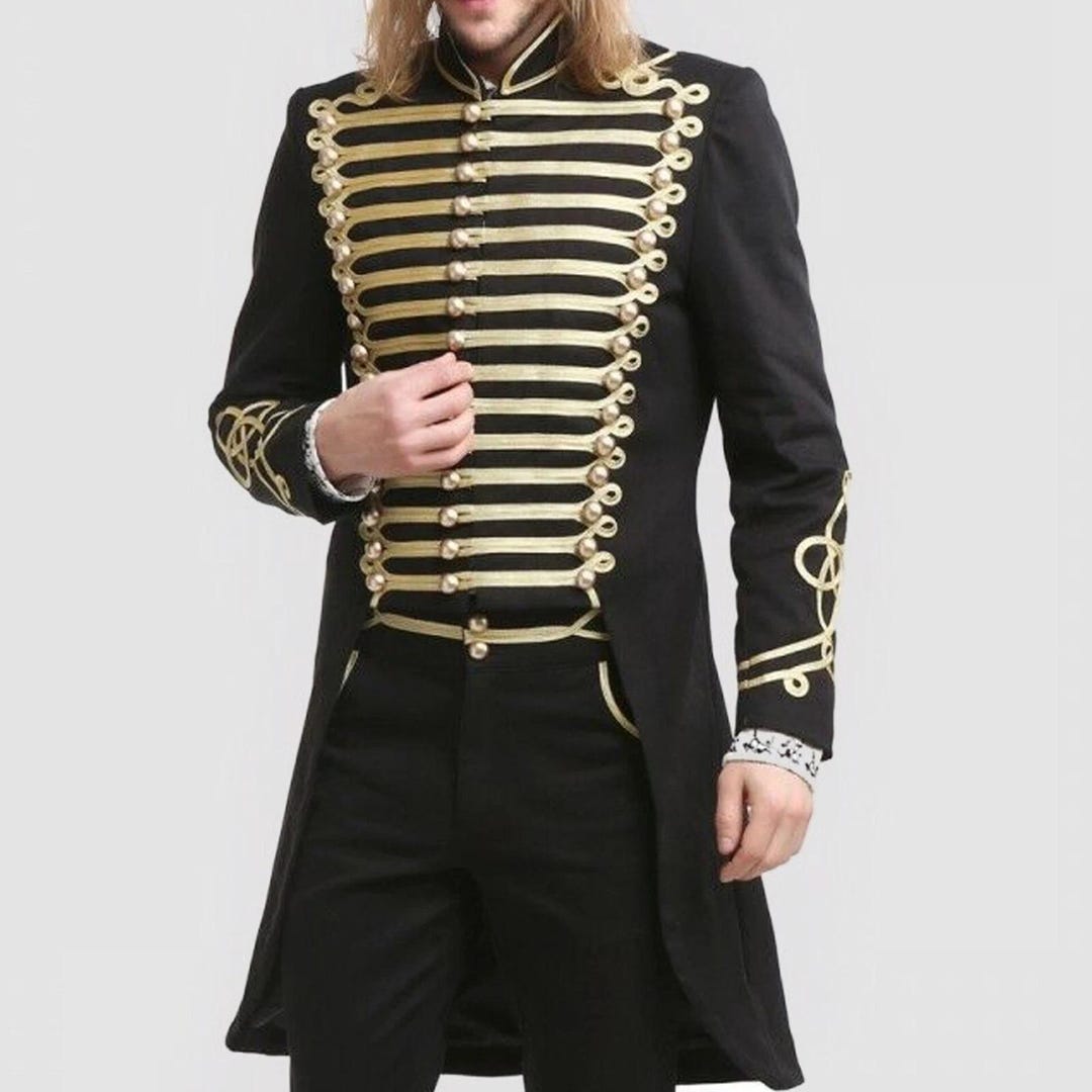 Black Steampunk Coat With Gold Buttons Long Tailcoat main image 0