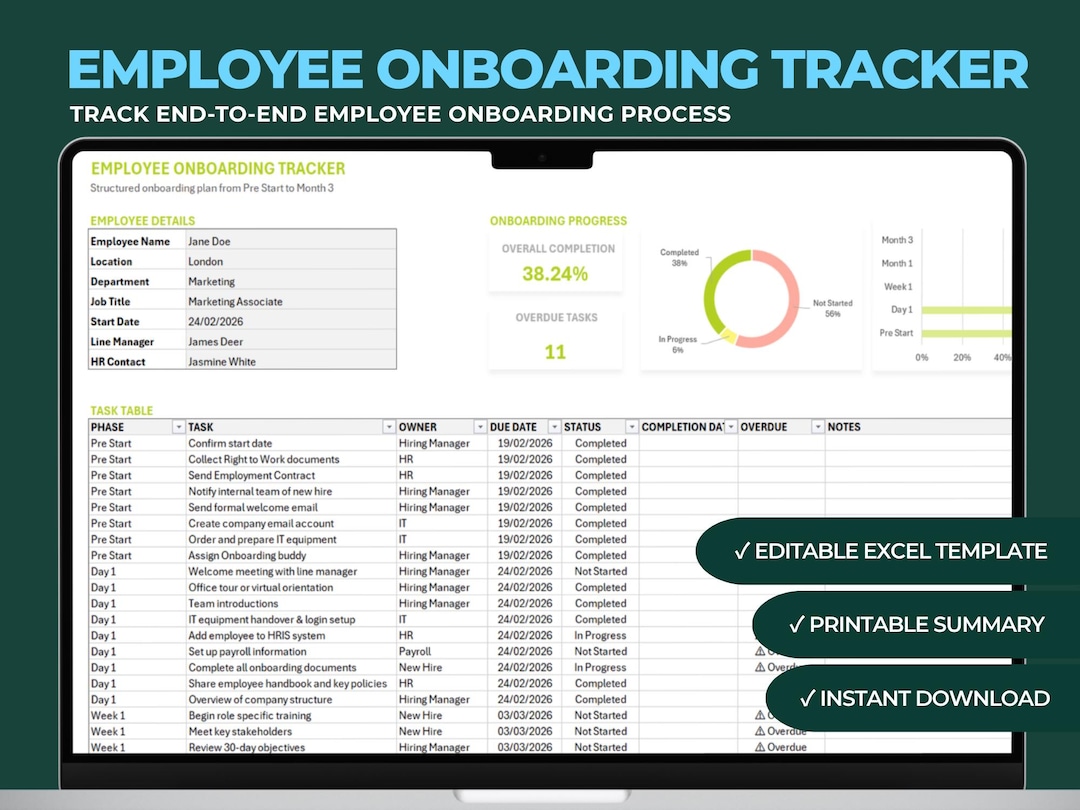 Employee Onboarding Tracker Excel Template, Onboarding Checklist ...