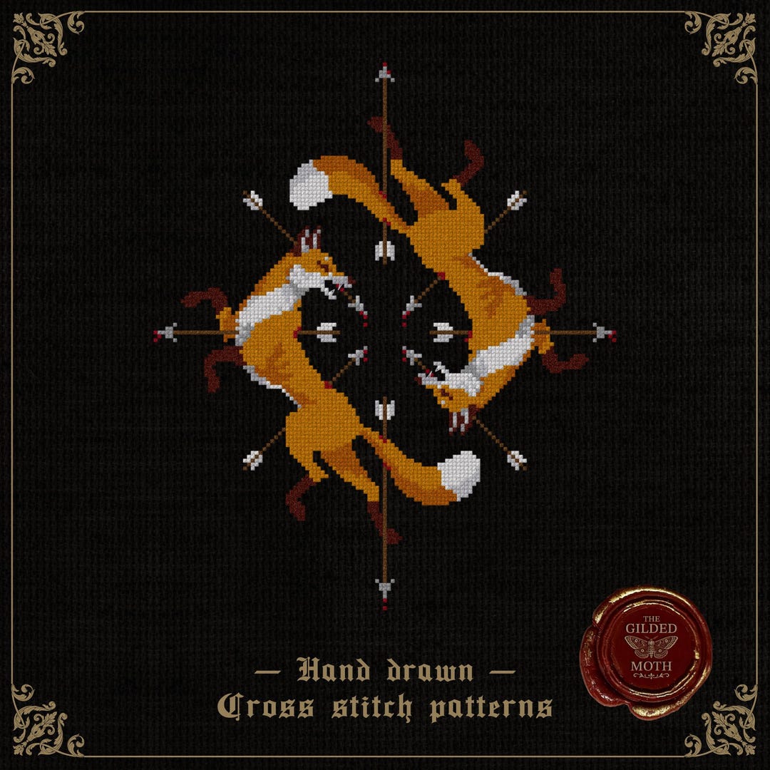 Fox Hunt | Gothic Fox Animal Cross Stitch Pattern | Medieval Folk Art ...