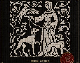 Medieval Tapestry II | Gothic Counted Cross Stitch Pattern | Dark Monochrome Sampler Embroidery PDF