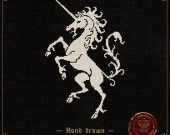 Medieval Unicorn | Gothic Heraldic Cross Stitch Pattern | Dark Fantasy Creature Embroidery PDF