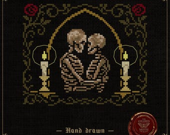 Skeleton Lovers | Gothic Couple Cross Stitch Pattern | Macabre Dark Romance Embroidery PDF