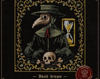 Plague Doctor | Gothic Counted Cross Stitch Pattern | Dark Academia Medieval Embroidery PDF