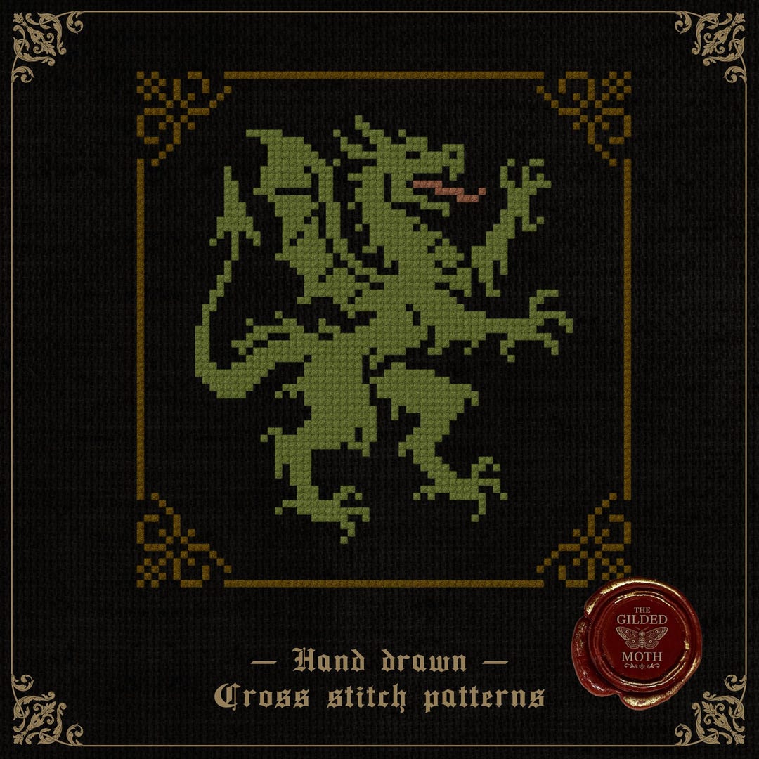 Medieval Dragon | Gothic Heraldic Cross Stitch Pattern | Dark Fantasy ...