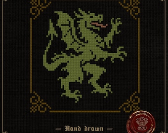 Medieval Dragon | Gothic Heraldic Cross Stitch Pattern | Dark Fantasy Beast Embroidery PDF