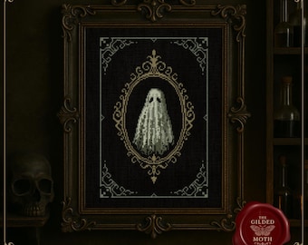 ビクトリア朝の幽霊のクロスステッチパターン • ゴシック幽霊肖像画PDF • ダークコテージコア刺繍デザイン、キュートな装飾の幽霊のパターン