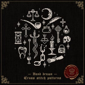 Gothic cross stitch pattern patch pack
