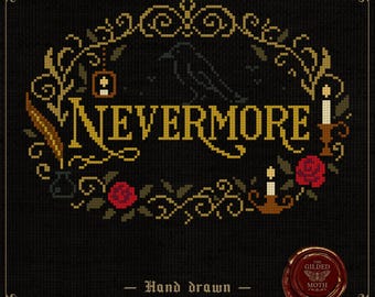 Nevermore | Gothic Raven Cross Stitch Pattern | Edgar Allan Poe Dark Academia Embroidery PDF
