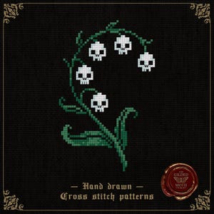 Skull lily of the valley cross stitch pattern