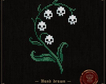 Skull lily of the valley cross stitch pattern