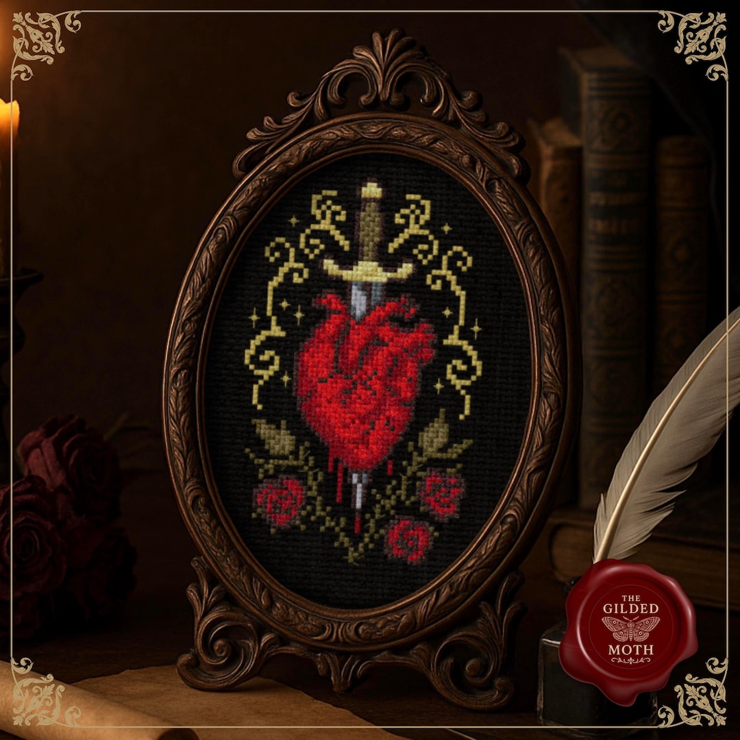 Gothic Heart Counted Cross Stitch Pattern PDF | Dagger and Roses | Dark ...