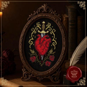 Gothic Heart counted Cross Stitch Pattern PDF | Dagger and Roses | Dark Cottagecore Romantic Embroidery Art, anatomy cross stitch, medieval