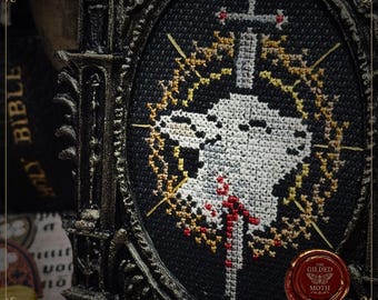 Sacrificial Lamb cross stitch pattern | gothic religious iconography Christian catholic embroidery chart | small beginner pattern