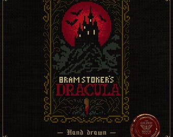 Dracula Book Cover | Gothic Victorian Cross Stitch Pattern | Dark Vampire Embroidery PDF