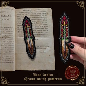 Sword bookmark, cross stitch pattern, fantasy medieval sword embroidery