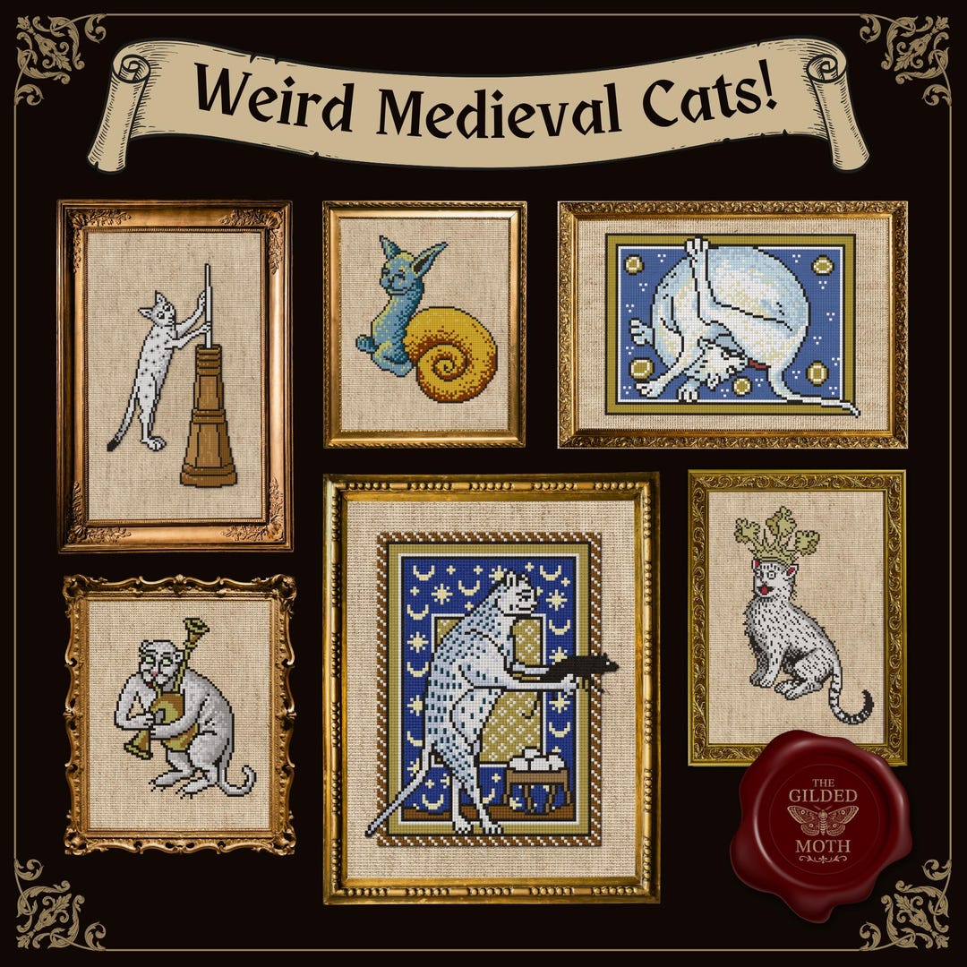 Weird Medieval Cats Cross Stitch Pattern Pack - Etsy