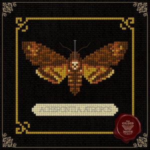 Kruissteekpatroon doodskopvlinder • Acherontia Atropos-pdf • Gotisch natuurhistorisch borduurwerk • Dark Academia insectenkunst op zwarte aida