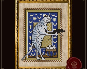 Rare middeleeuwse katten! Vriend of eten? Kat met kruissteekpatroon van ratten