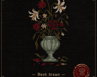 Dead Flowers | Gothic Floral Vase Cross Stitch Pattern | Dark Victorian Still Life Embroidery PDF