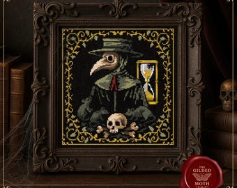 ゴシックペスト医師のクロスステッチパターン：ダークアカデミア刺繍（PDF）印刷可能なパターン