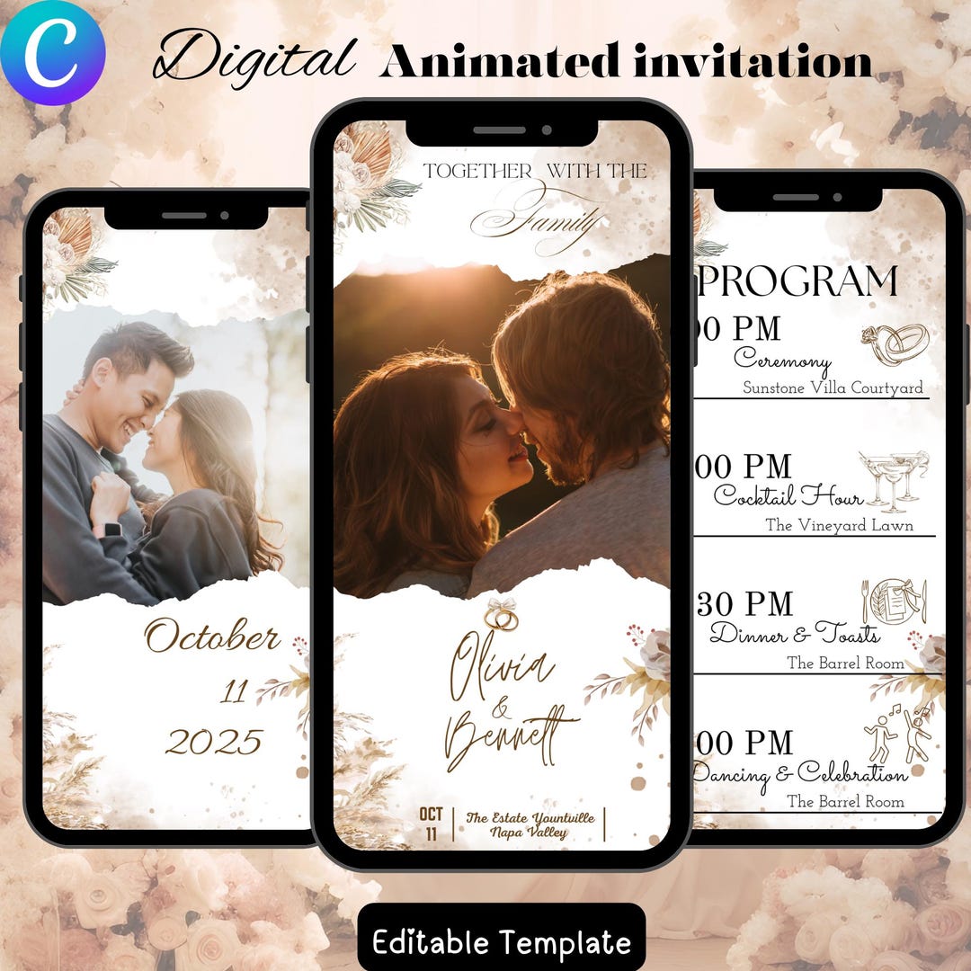 Clickable Animated Wedding Invitation Canva Template – Interactive RSVP ...