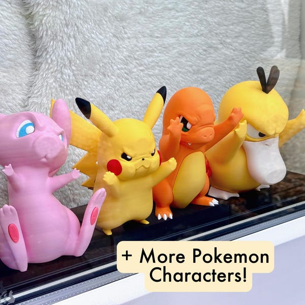 Décoration de vitrine Pokémon en colère | Tailles moyenne et grande | Salamèche, Pikachu, Évoli, Psykokwak, Mew | Décoration faite par un fan | Cadeau imprimé en 3D