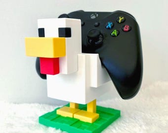 Mine Crafting Pixel Chicken Controller Holder | 3D Printed Gaming Desk Decor, Universal Console Accessory