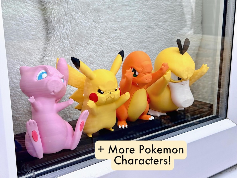 Decoración de escaparate de Pokémon enojados / Tamaños mediano y grande disponibles / Decoración hecha por fans de Charmander, Pikachu, Psyduck y Mew / Regalo impreso en 3D imagen 1