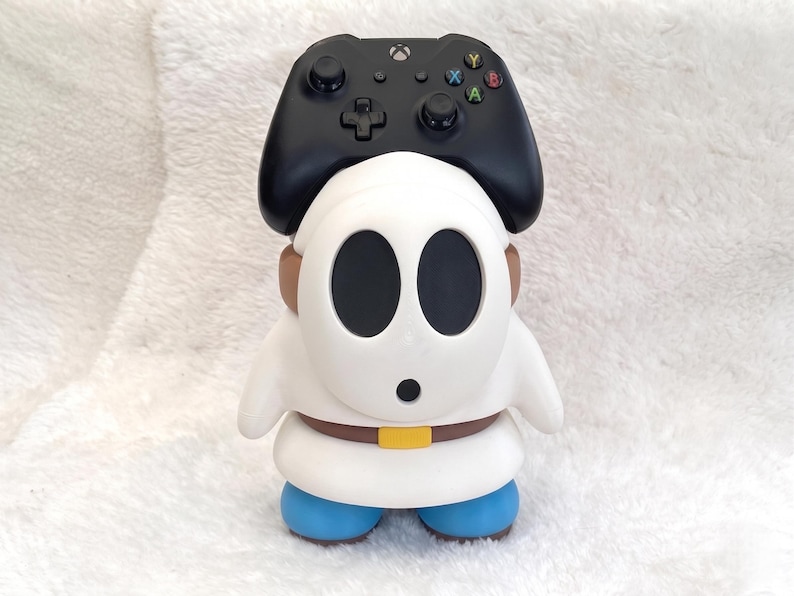 Jumbo size (24cm) Shy Guy from S Mario Bros Controller Holder | Multiple colours available | Console Accessory | 3D printed gaming gift White Blue Shoes