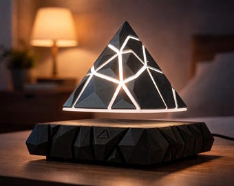 Lámpara piramidal levitante / Luz nocturna LED impresa en 3D con control táctil