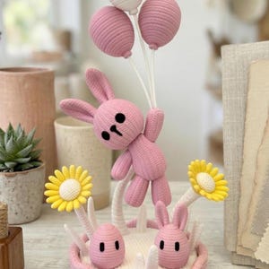 Knitted Bunny Decor | 3D Printed | Pastel Desk Decor, Baby Shower, Gender Reveal, Birthday Party Toy Gift Baby Pink