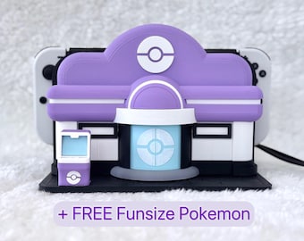 Base de carga para Nintendo Switch 1 o 2 con diseño en blanco y negro de Pokopia Poke Center / Disponible en varios colores o con opción de personalización / Regalo impreso en 3D