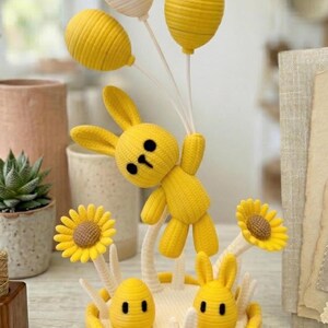 Knitted Bunny Decor | 3D Printed | Pastel Desk Decor, Baby Shower, Gender Reveal, Birthday Party Toy Gift Lemon Yellow