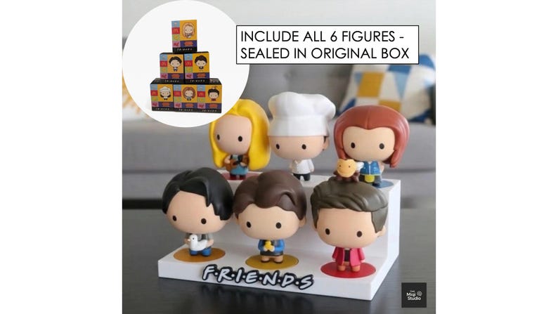 FRIENDS x Mcdonald's Collectible Figures Set with Display Stand (6 Figures) | 3D Printed Stand White