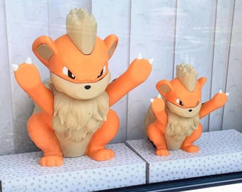Decoración de ventana de Growlithe enojado / Tamaño mediano y grande disponible / Decoración hecha por fans de Pokémon / Regalo impreso en 3D