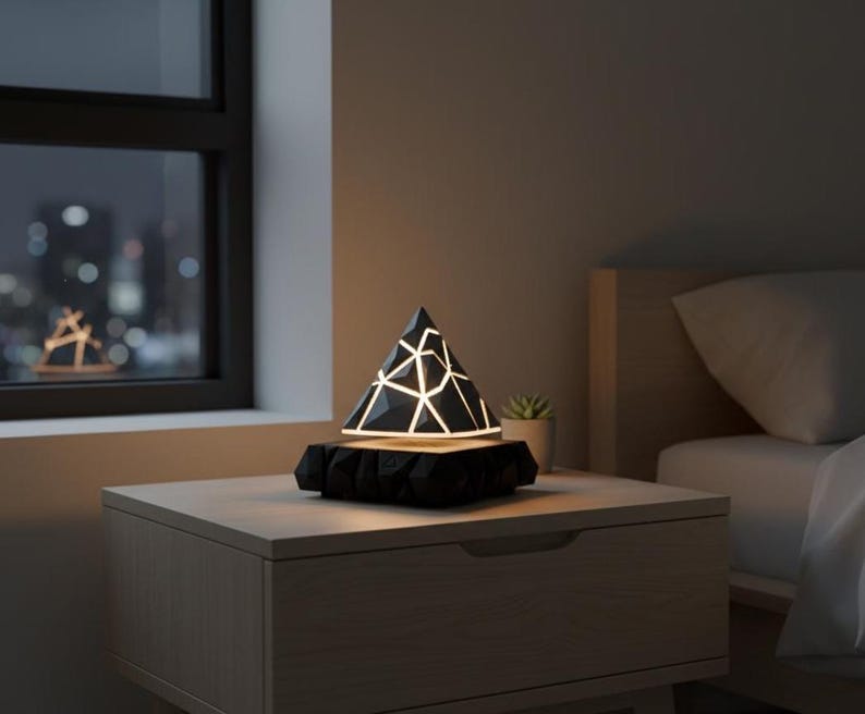 Levitating Pyramid Lamp | 3D Printed LED Night Light with Touch Control image 2
