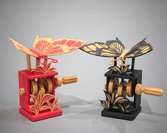 Flapping Dancing Butterfly Wings Hand-Crank Fidget Toy – Interactive Nature 3D Printed Decor