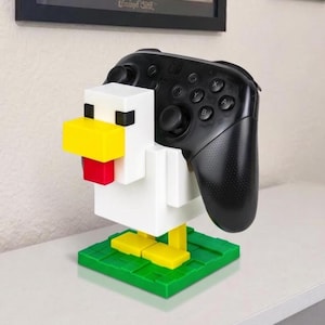 Mine Crafting Pixel Chicken Controller Holder | 3D Printed Gaming Desk Decor, Universal Console Accessory