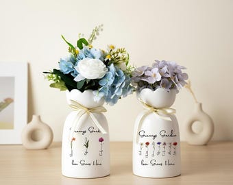 パーソナライズされた陶器の花瓶 もし…花だったら、私はあなたを選びます、お母さん、おばあちゃん、おばあちゃんの誕生花の花瓶、誕生日プレゼント