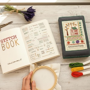 Embroidery Stitch Book Kit – Beginner Hand Embroidery Set | DIY Needlework Practice Book | Sewing Supplies & Gift for Crafters